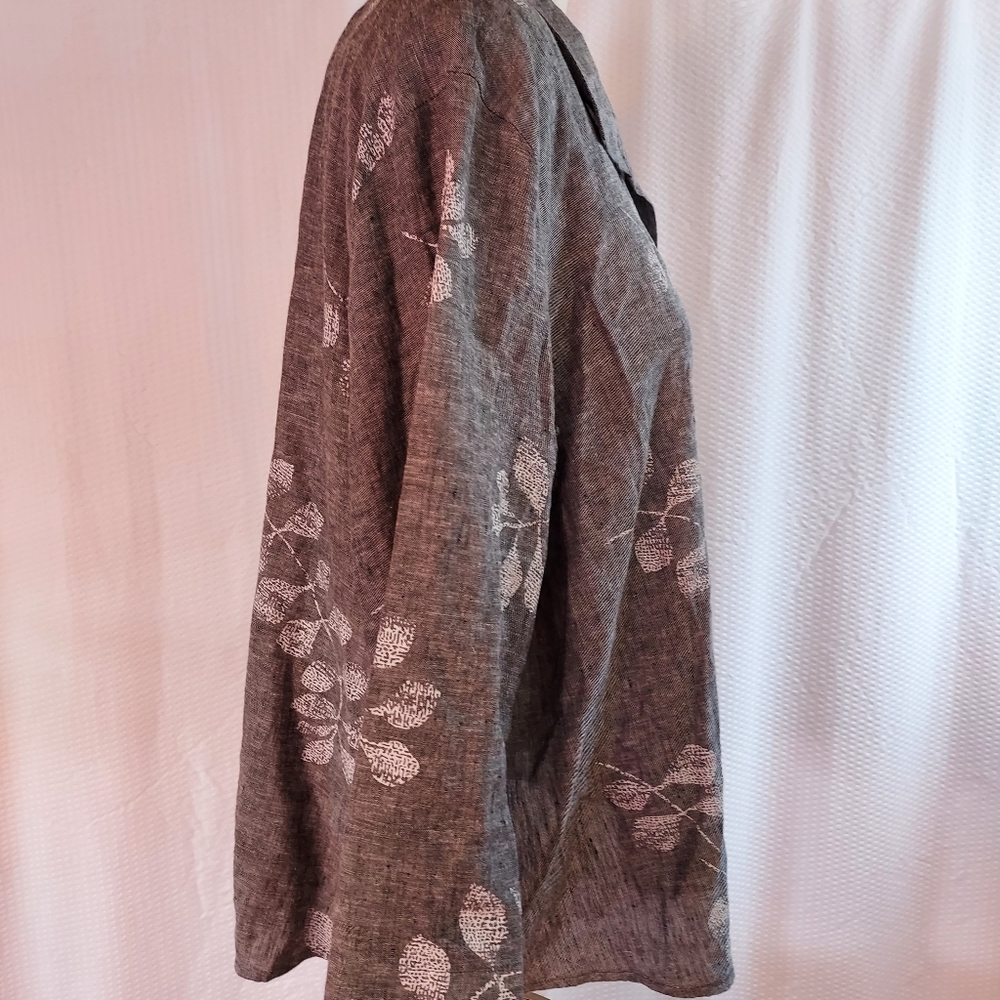 Habitat Women's Plus Size XXL Blouse Oversized Lagenlook Gray Linen Boho - Picture 3 of 11